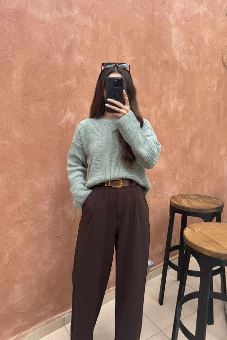 ONE COLOR KNITTED WOMEN SWEATER MINT/MENTE - KLAUDIO FASHION