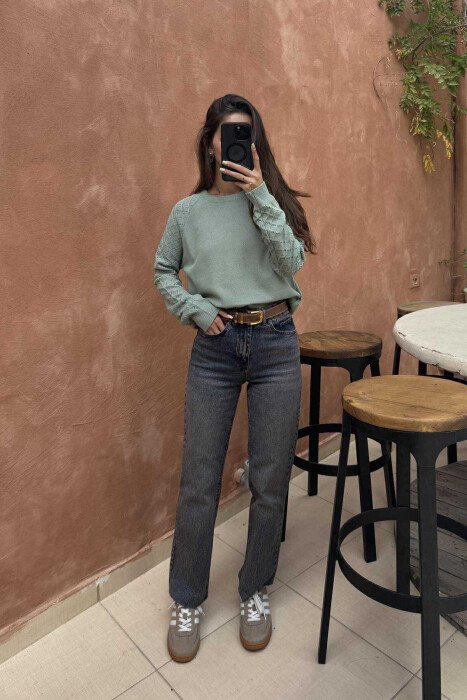 ONE COLOR KNITTED WOMEN SWEATER MINT/MENTE 