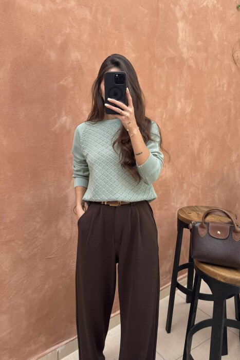 ONE COLOR KNITTED WOMEN SWEATER MINT/MENTE - 2