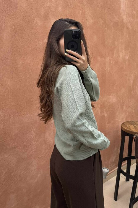 ONE COLOR KNITTED WOMEN SWEATER MINT/MENTE - 4