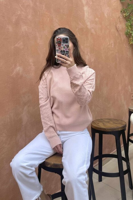 ONE COLOR KNITTED WOMEN SWEATER POWDER/PUDER 