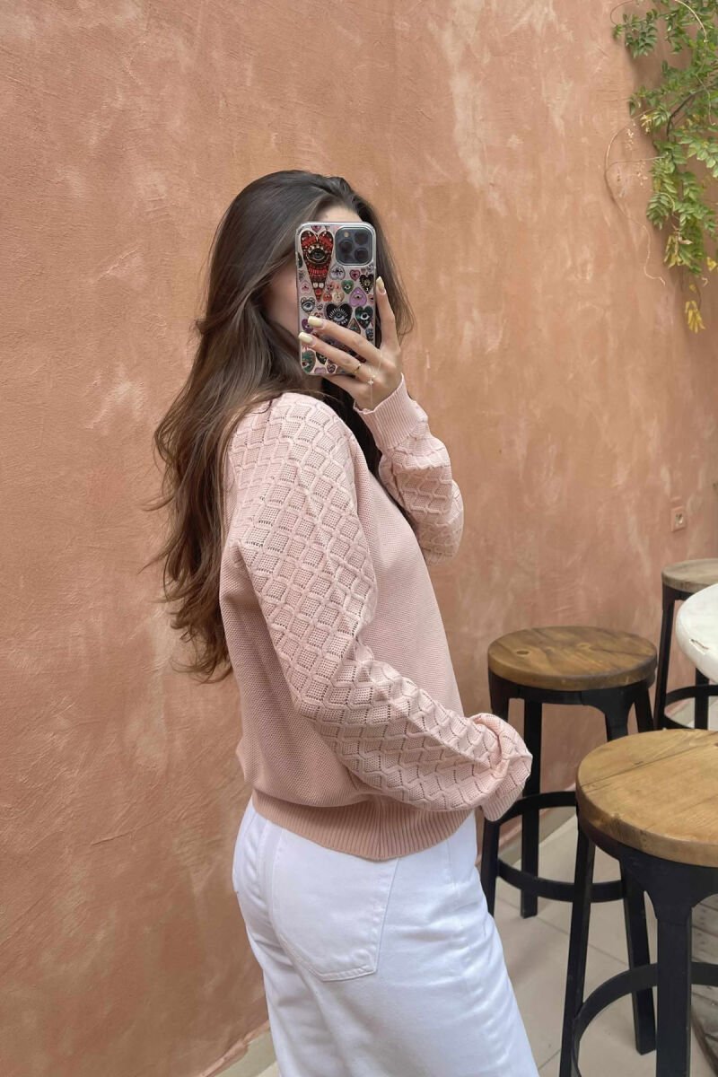 ONE COLOR KNITTED WOMEN SWEATER POWDER/PUDER - 2