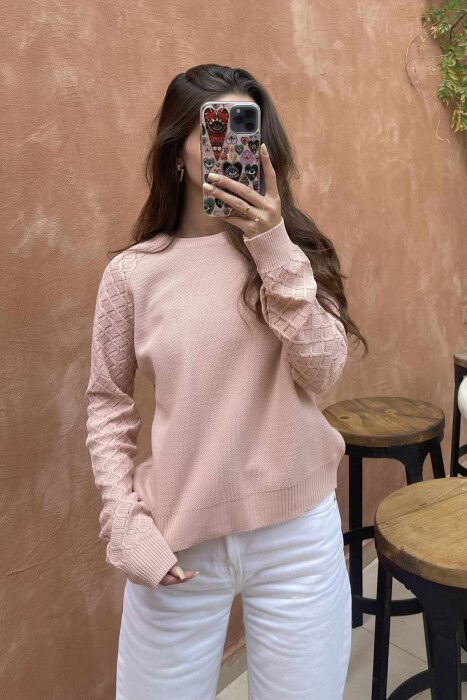 ONE COLOR KNITTED WOMEN SWEATER POWDER/PUDER - 3