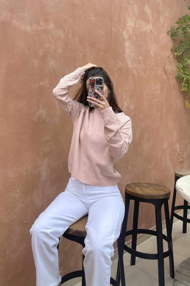 ONE COLOR KNITTED WOMEN SWEATER POWDER/PUDER - 4