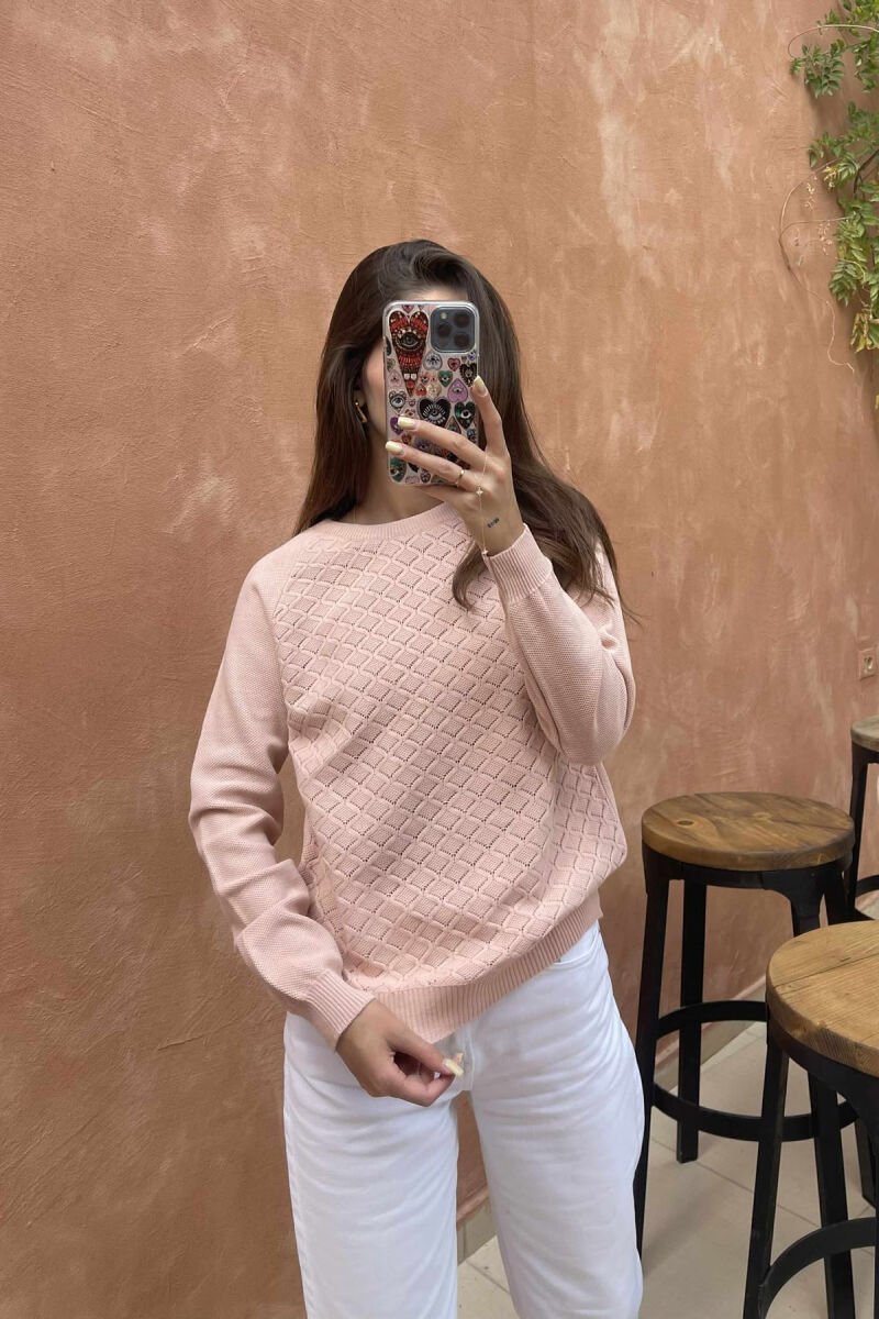 ONE COLOR KNITTED WOMEN SWEATER POWDER/PUDER - 3