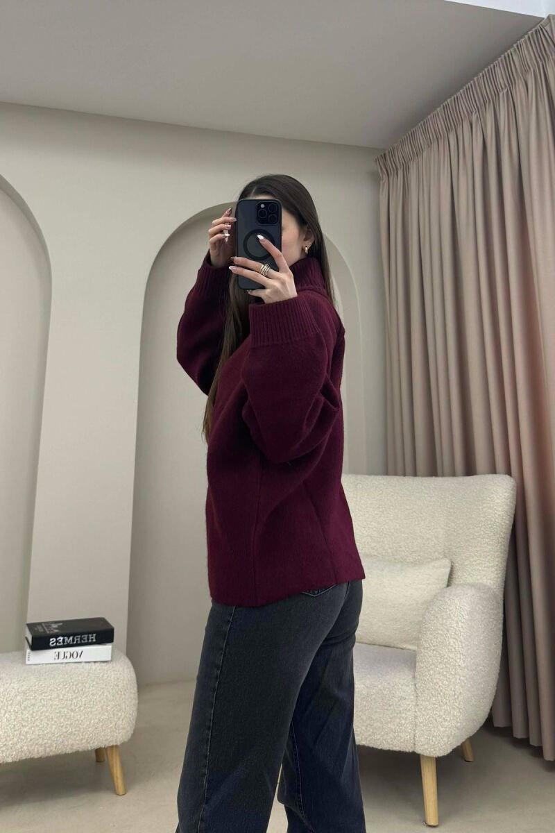 ONE COLOR KNITTED ZIPPER WOMEN CARDIGAN BURGUNDY/VISHNJE - 2
