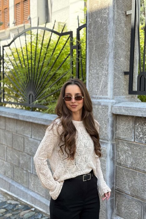 ONE COLOR KNNITED WOMAN SWEATER BEIGE/BEZHE - 1