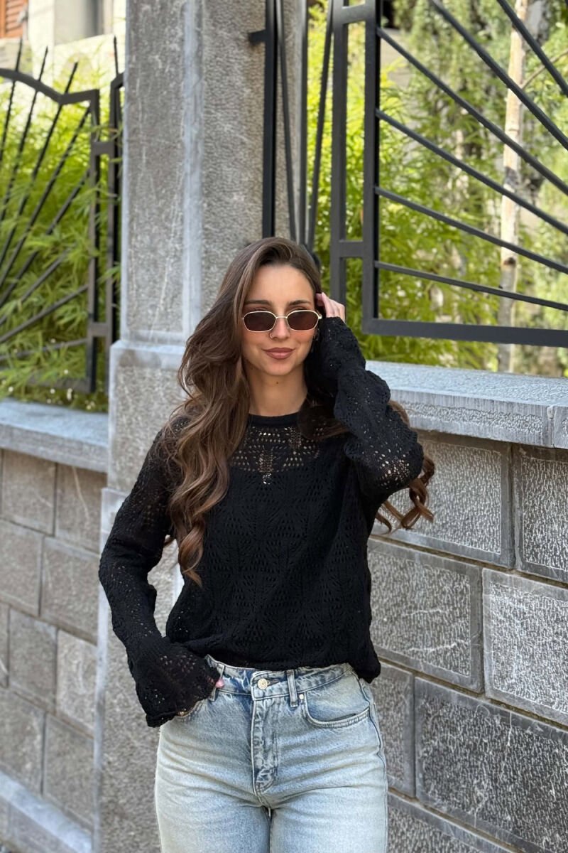 ONE COLOR KNNITED WOMAN SWEATER BLACK/ E ZEZE - 1