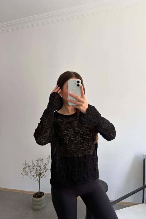 ONE COLOR KNNITED WOMAN SWEATSHIRT BLACK/ E ZEZE - KLAUDIO FASHION