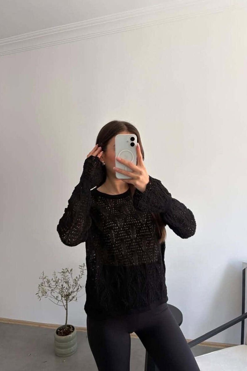 ONE COLOR KNNITED WOMAN SWEATSHIRT BLACK/ E ZEZE - 1