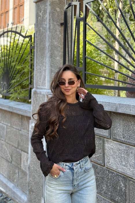 ONE COLOR KNNITED WOMAN SWEATER BROWN/KAFE - KLAUDIO FASHION