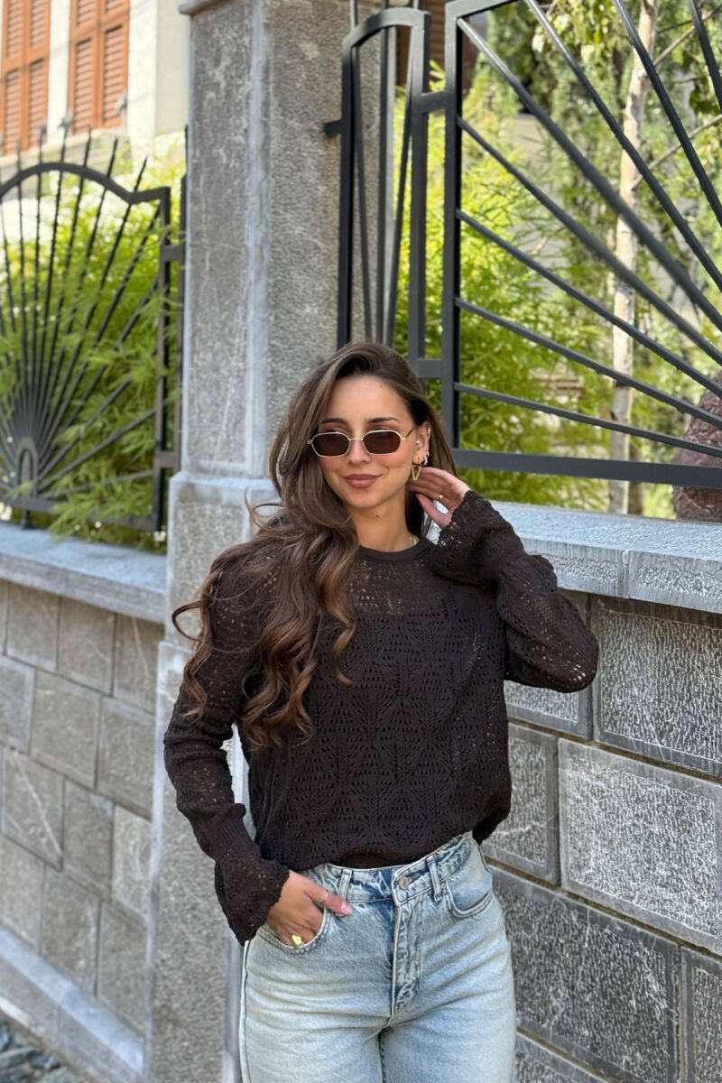 ONE COLOR KNNITED WOMAN SWEATER BROWN/KAFE - 1