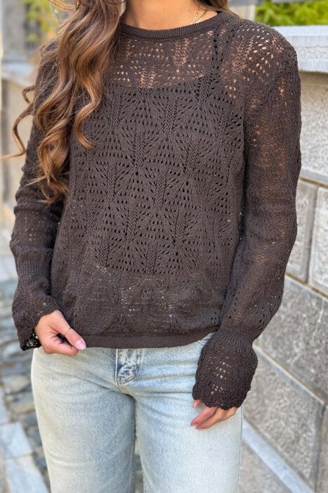 ONE COLOR KNNITED WOMAN SWEATER BROWN/KAFE - 2