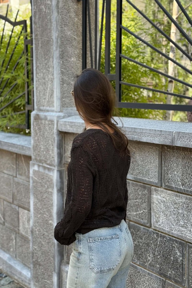 ONE COLOR KNNITED WOMAN SWEATER BROWN/KAFE - 3