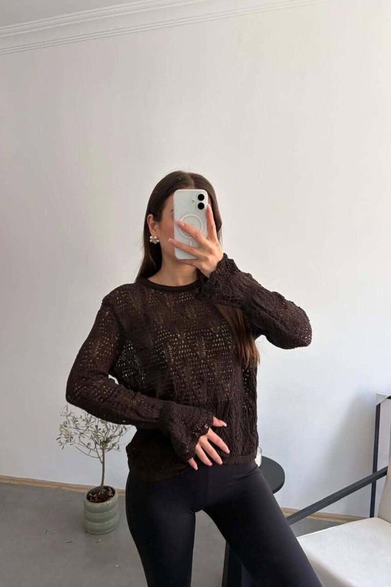 ONE COLOR KNNITED WOMAN SWEATSHIRT BROWN/KAFE - 1