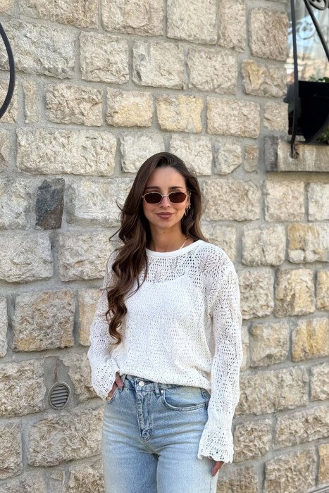 ONE COLOR KNNITED WOMAN SWEATER CREAM/KREM - 1