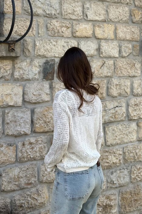 ONE COLOR KNNITED WOMAN SWEATER CREAM/KREM - 3