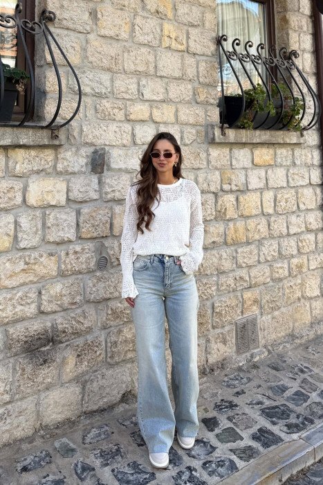 ONE COLOR KNNITED WOMAN SWEATER CREAM/KREM - 4