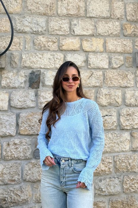 ONE COLOR KNNITED WOMAN SWEATER LIGHTBLUE/BZ - 1