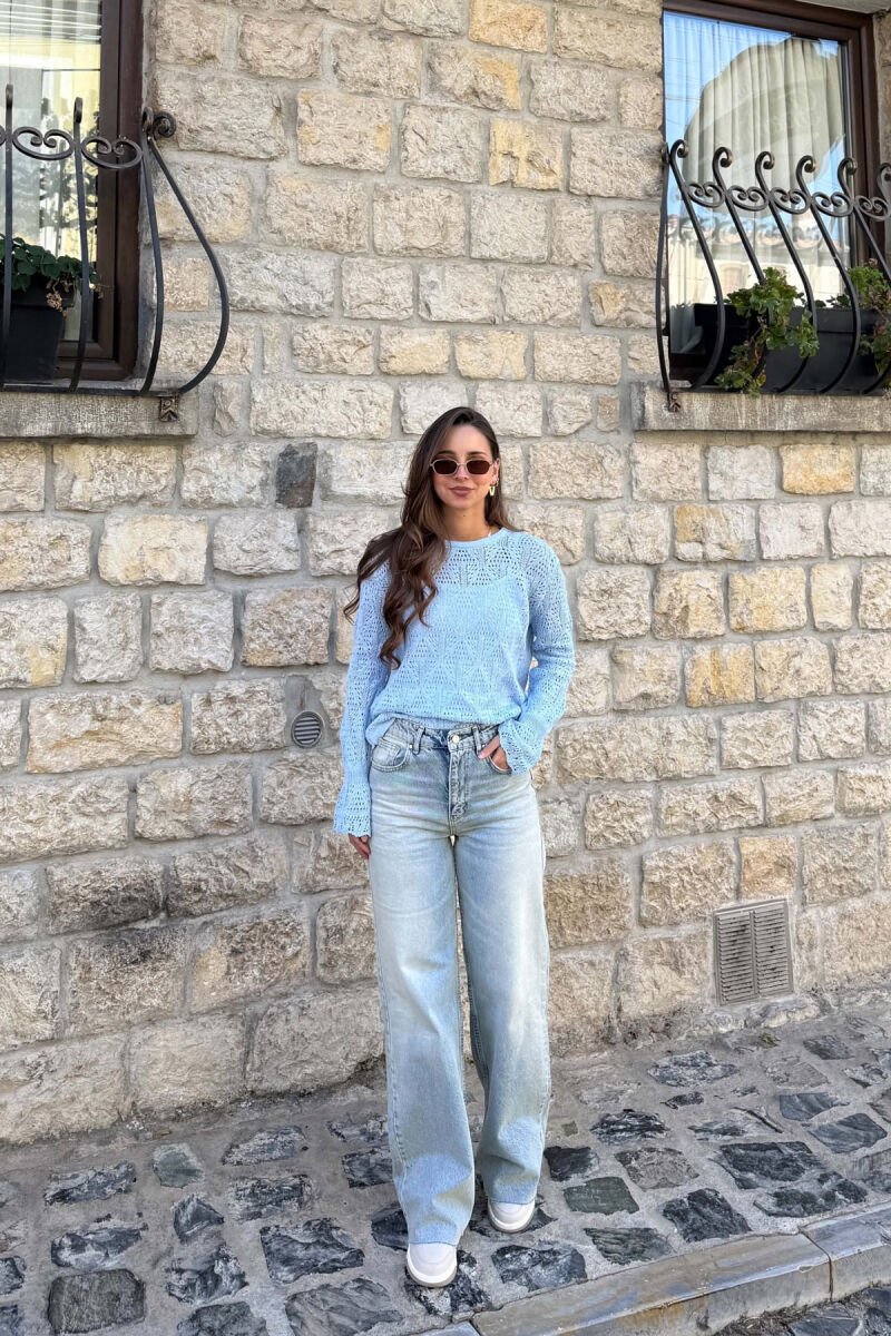 ONE COLOR KNNITED WOMAN SWEATER LIGHTBLUE/BZ - 2