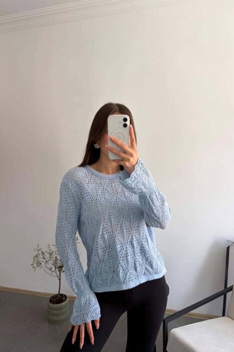 ONE COLOR KNNITED WOMAN SWEATSHIRT LIGHTBLUE/BZ - 