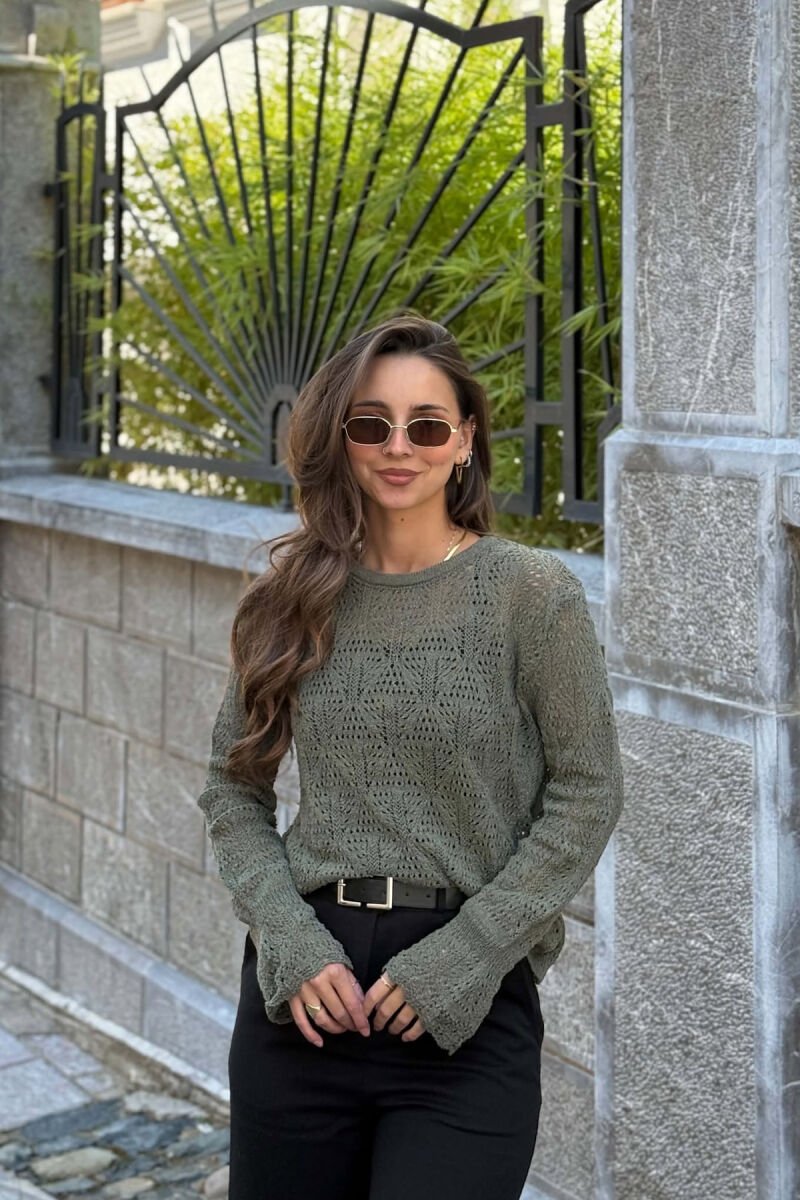 ONE COLOR KNNITED WOMAN SWEATER OLIVE/ULLI - 1