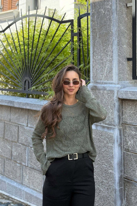 ONE COLOR KNNITED WOMAN SWEATER OLIVE/ULLI - 4