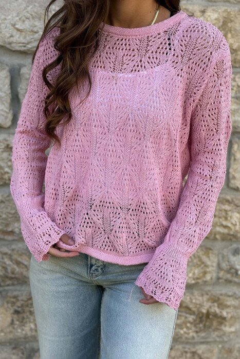 ONE COLOR KNNITED WOMAN SWEATER PINK/ROZE - 2