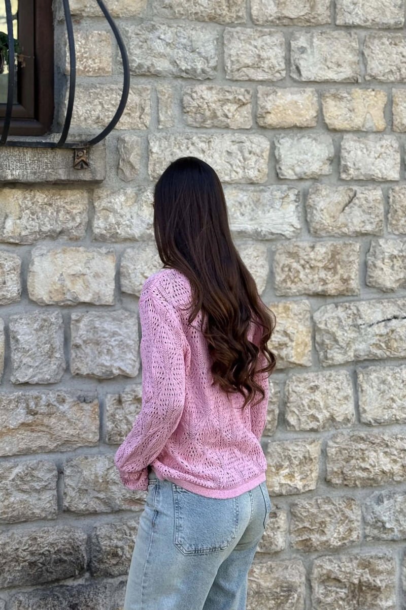 ONE COLOR KNNITED WOMAN SWEATER PINK/ROZE - 3