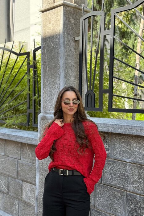 ONE COLOR KNNITED WOMAN SWEATER RED/E KUQE - 1