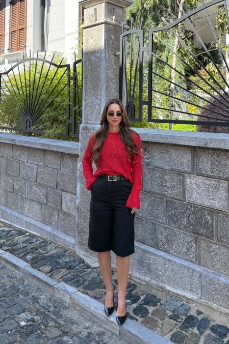 ONE COLOR KNNITED WOMAN SWEATER RED/E KUQE - 4