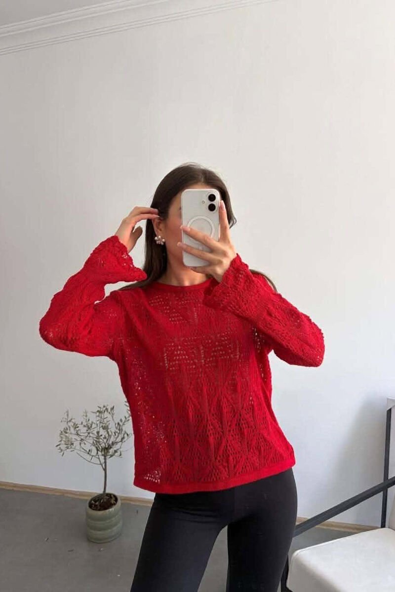 ONE COLOR KNNITED WOMAN SWEATSHIRT RED/E KUQE - 1