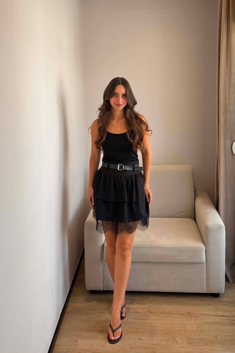 ONE COLOR LACE BELT DETAIL WOMAN SKORT BLACK/ E ZEZE - 1