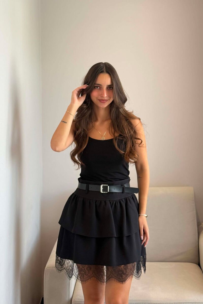 ONE COLOR LACE BELT DETAIL WOMAN SKORT BLACK/ E ZEZE - 4