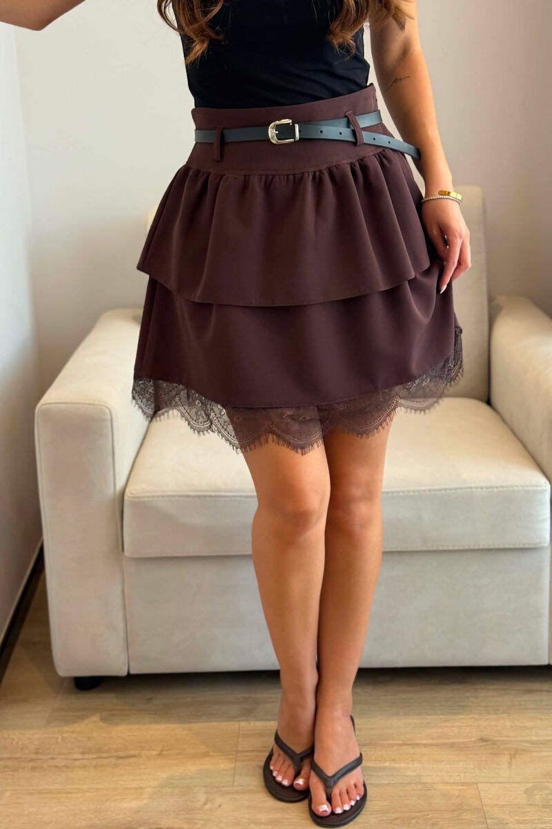 ONE COLOR LACE BELT DETAIL WOMAN SKORT BROWN/KAFE - 2