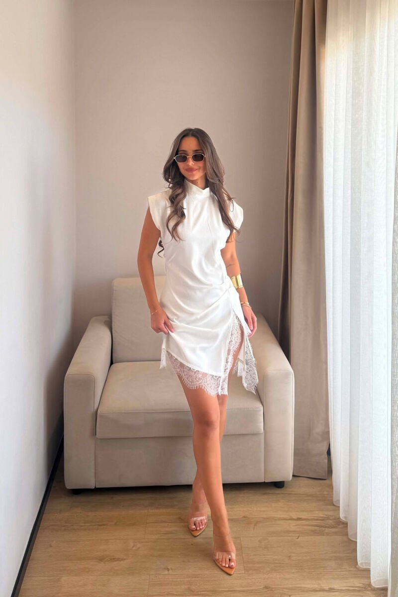 ONE COLOR LACE DETAIL WOMAN DRESS WHITE-E BARDHE - 1