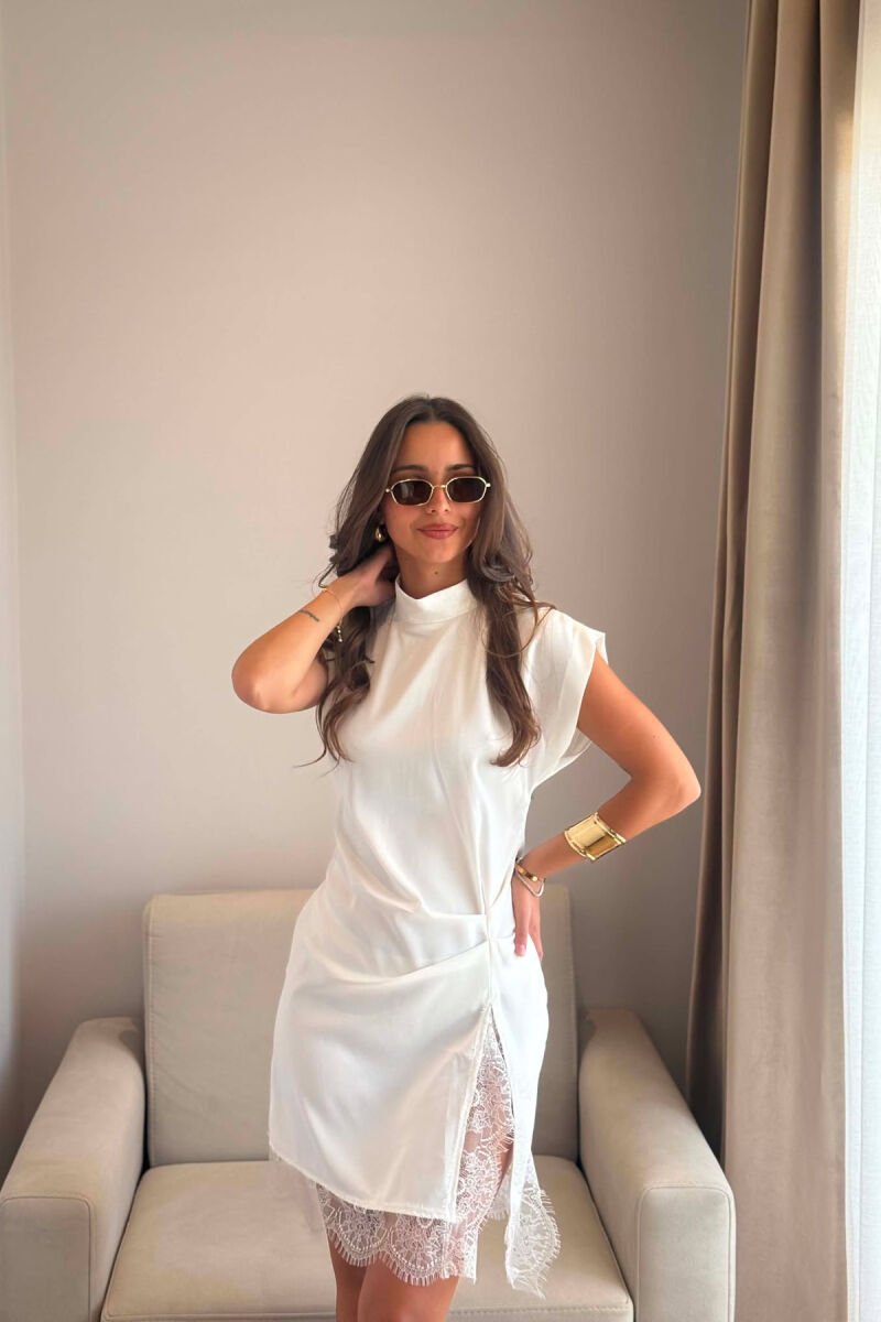 ONE COLOR LACE DETAIL WOMAN DRESS WHITE-E BARDHE - 3