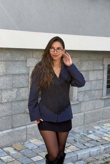 ONE COLOR LACE DETAIL WOMAN JACKET BLUE/BLU 