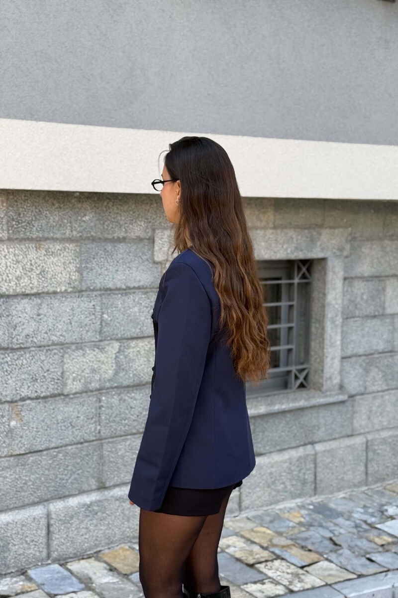ONE COLOR LACE DETAIL WOMAN JACKET BLUE/BLU - 5