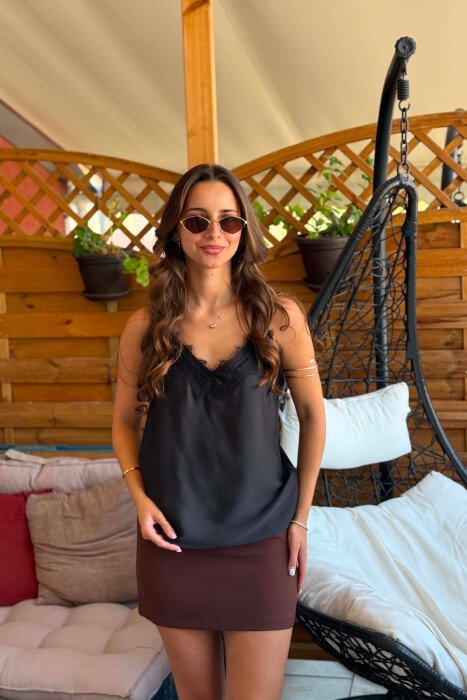 ONE COLOR LACE DETAIL WOMAN TANK TOP BLACK/ E ZEZE - KLAUDIO FASHION