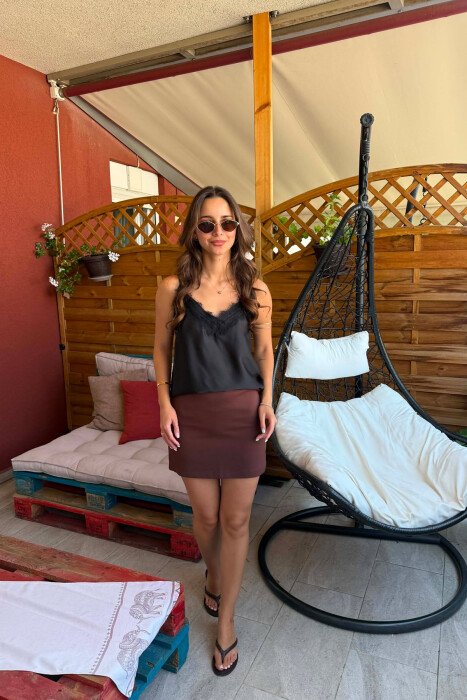 ONE COLOR LACE DETAIL WOMAN TANK TOP BLACK/ E ZEZE - 4