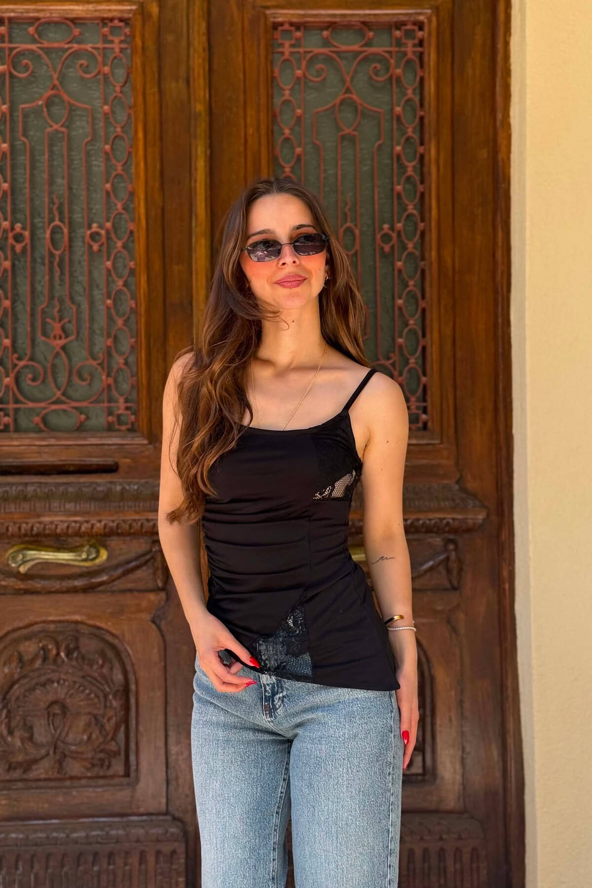 ONE COLOR LACE DETAIL WOMAN TANK TOP BLACK/ E ZEZE TANK TOPS
