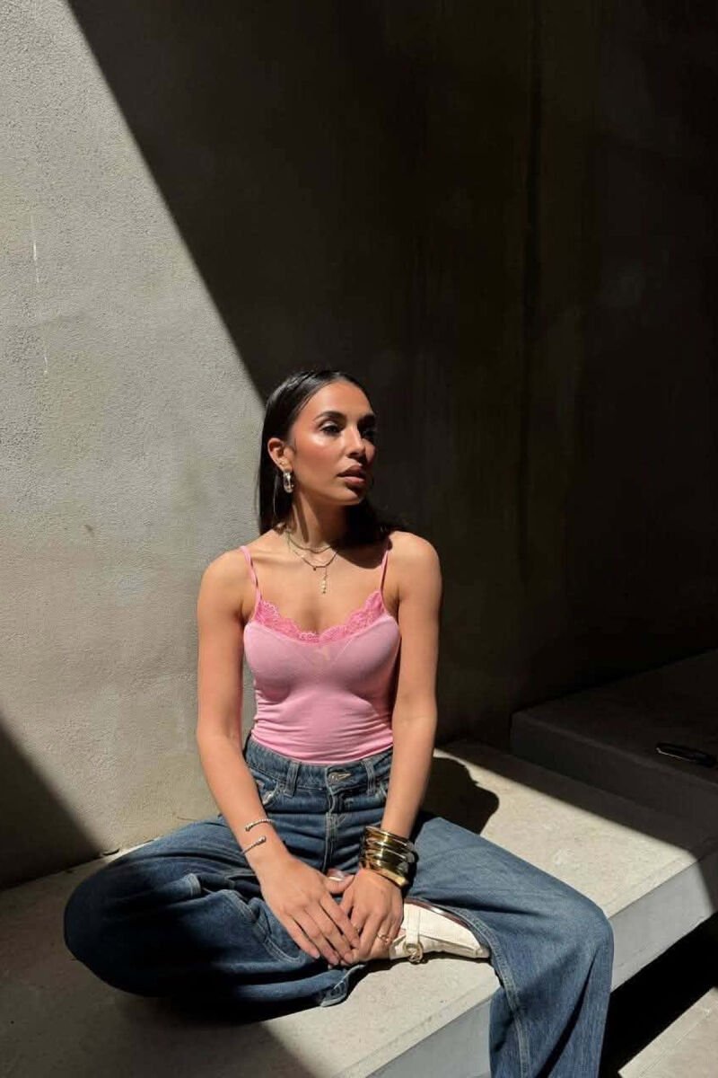 ONE COLOR LACE DETAIL WOMAN TANK TOP PINK/ROZE - 2