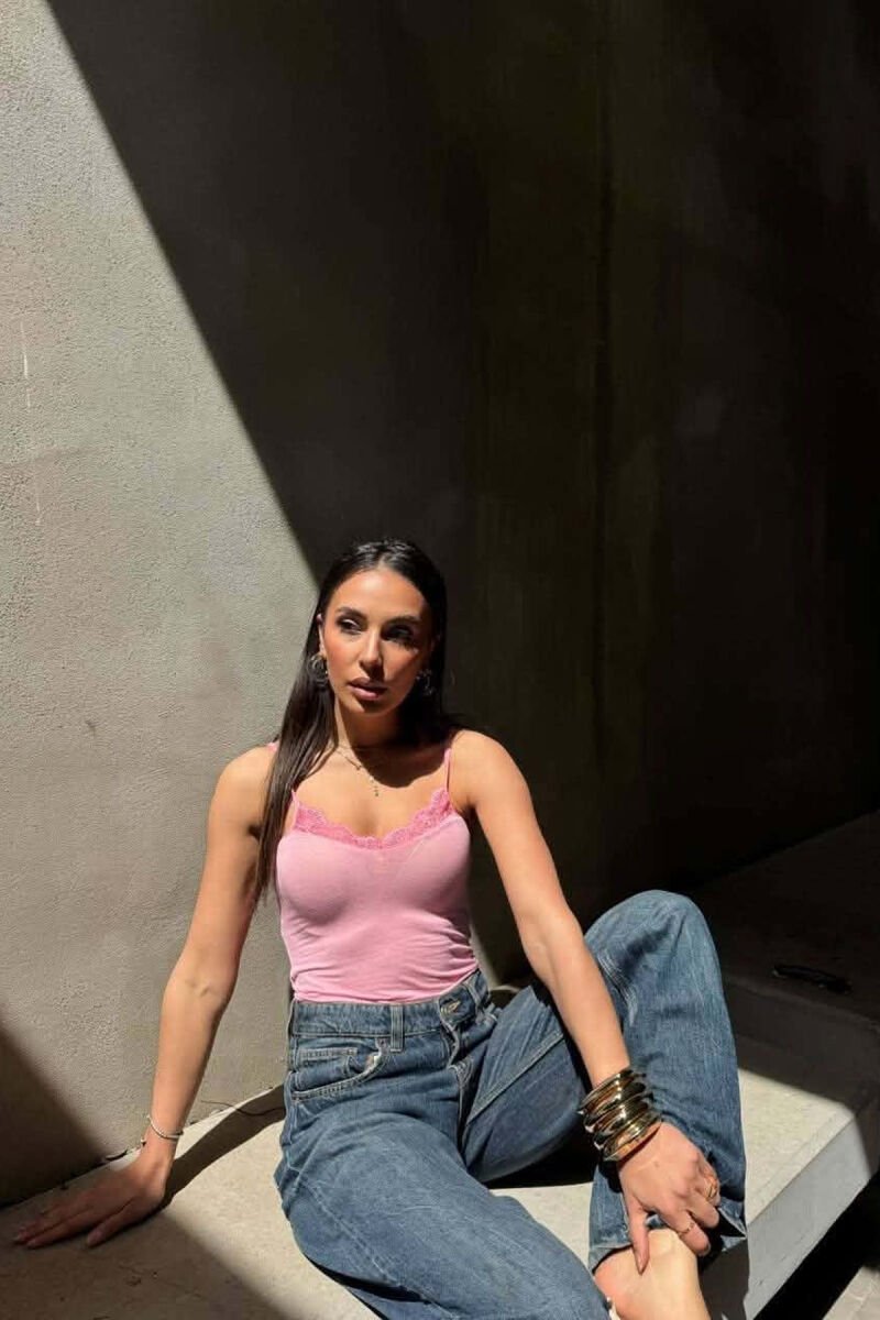 ONE COLOR LACE DETAIL WOMAN TANK TOP PINK/ROZE - 3
