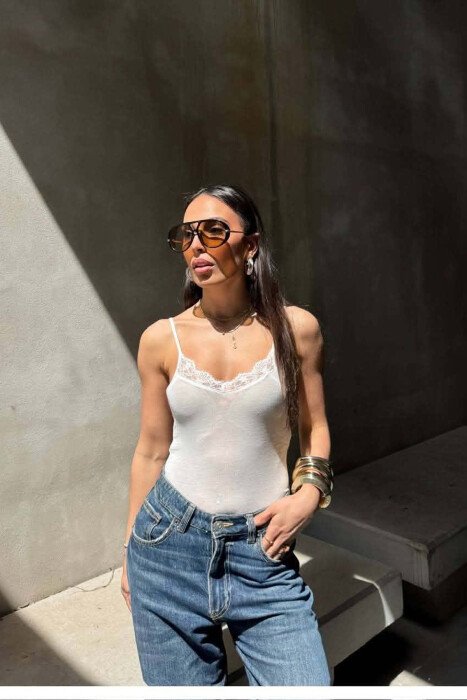 ONE COLOR LACE DETAIL WOMAN TANK TOP WHITE-E BARDHE - 