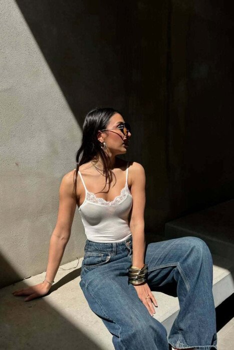ONE COLOR LACE DETAIL WOMAN TANK TOP WHITE-E BARDHE - 3