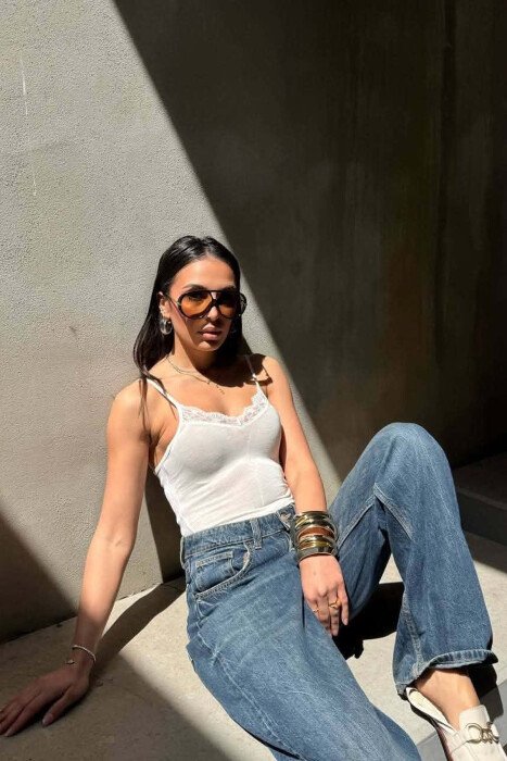 ONE COLOR LACE DETAIL WOMAN TANK TOP WHITE-E BARDHE - 4