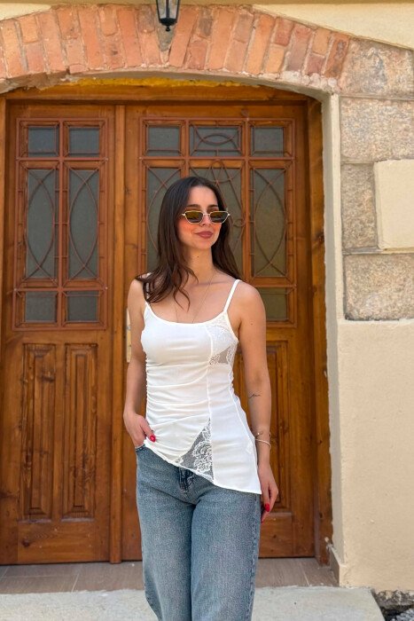 ONE COLOR LACE DETAIL WOMAN TANK TOP WHITE-E BARDHE - 3