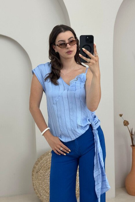 ONE COLOR LACE DETAIL WOMEN TANK TOP LIGHTBLUE/BZ 