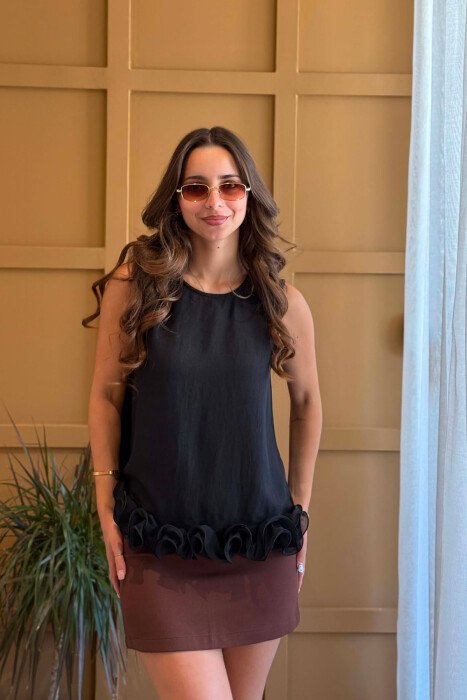 ONE COLOR LACE DETAL WOMAN TANK TOP BLACK/ E ZEZE 